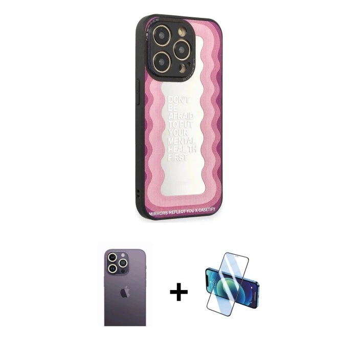 MARSİLYAN™- iPhone 12 Pro Max Kılıf Odak Klasik Serisi - Siyah 3D Antistatik Seramik Nano Ekran Koruyucu + Neon Fosforlu Kamera Lens - BZ