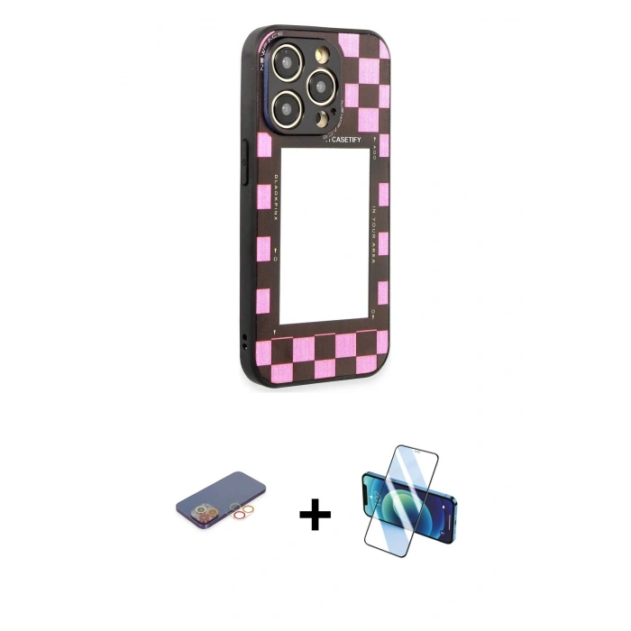 MARSİLYAN™- iPhone 12 Pro Max Kılıf Odak Klasik Serisi - Siyah 3D Antistatik Seramik Nano Ekran Koruyucu + Renkli Kamera Lens Koruma Cam - TU