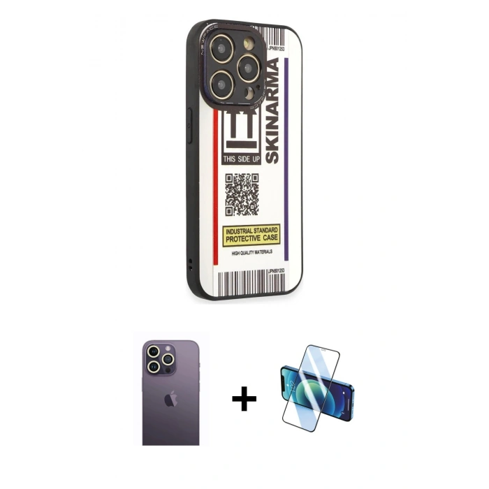 MARSİLYAN™- iPhone 12 Pro Max Kılıf Odak Klasik Serisi - Siyah 3D Antistatik Seramik Nano Ekran Koruyucu + Neon Fosforlu Kamera Lens - BZ