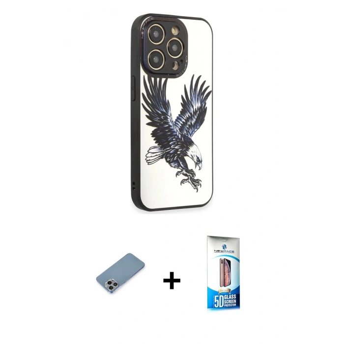 MARSİLYAN™- iPhone 12 Pro Max Kılıf Odak Klasik Serisi - Siyah 5D Eko Cam Ekran Koruyucu + Shine Kamera Lens Koruma Cam - GI