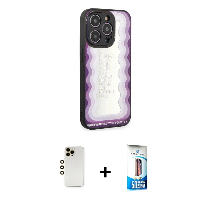 MARSİLYAN™- iPhone 12 Pro Max Kılıf Odak Klasik Serisi - Siyah 5D Eko Cam Ekran Koruyucu + Shine Kamera Lens - GD