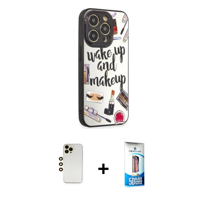 MARSİLYAN™- iPhone 12 Pro Max Kılıf Odak Klasik Serisi - Siyah 5D Eko Cam Ekran Koruyucu + Shine Kamera Lens - GD