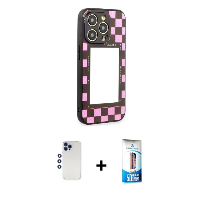 MARSİLYAN™- iPhone 12 Pro Max Kılıf Odak Klasik Serisi - Siyah 5D Eko Cam Ekran Koruyucu + Shine Kamera Lens - LT