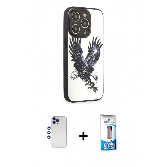 MARSİLYAN™- iPhone 12 Pro Max Kılıf Odak Klasik Serisi - Siyah 5D Eko Cam Ekran Koruyucu + Shine Kamera Lens - LT