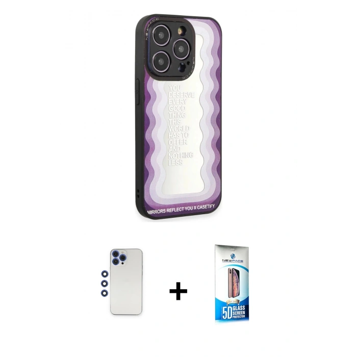 MARSİLYAN™- iPhone 12 Pro Max Kılıf Odak Klasik Serisi - Siyah 5D Eko Cam Ekran Koruyucu + Shine Kamera Lens - LT