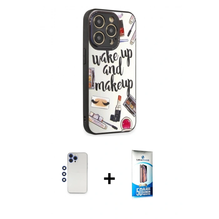 MARSİLYAN™- iPhone 12 Pro Max Kılıf Odak Klasik Serisi - Siyah 5D Eko Cam Ekran Koruyucu + Shine Kamera Lens - LT