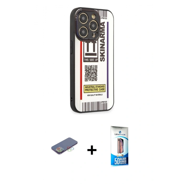 MARSİLYAN™- iPhone 12 Pro Max Kılıf Odak Klasik Serisi - Siyah 5D Eko Cam Ekran Koruyucu + Renkli Kamera Lens Koruma Cam - MI
