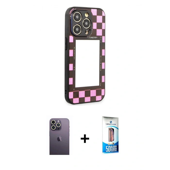 MARSİLYAN™- iPhone 12 Pro Max Kılıf Odak Klasik Serisi - Siyah 5D Eko Cam Ekran Koruyucu + Neon Fosforlu Kamera Lens - BZ
