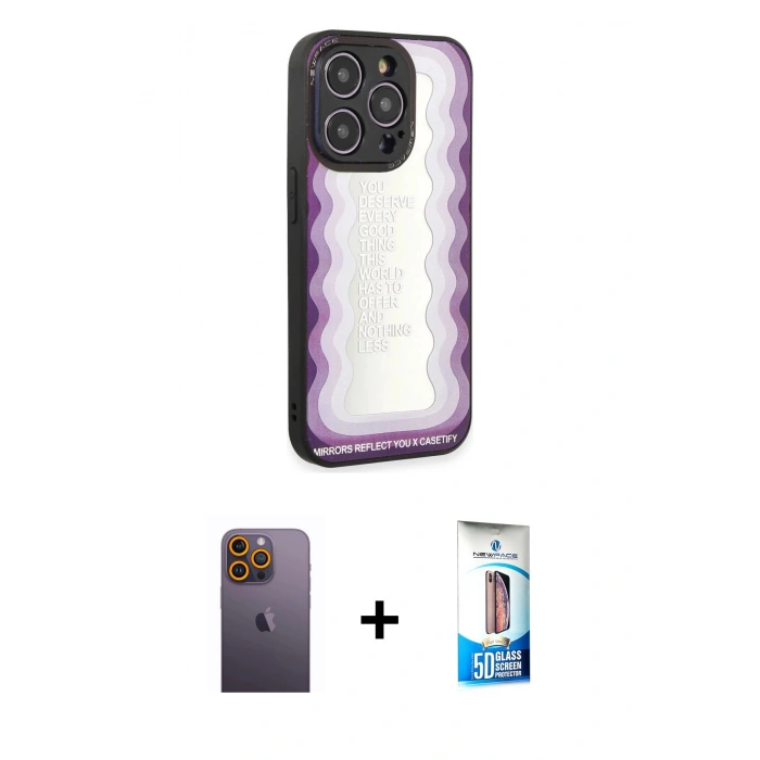 MARSİLYAN™- iPhone 12 Pro Max Kılıf Odak Klasik Serisi - Siyah 5D Eko Cam Ekran Koruyucu + Neon Fosforlu Kamera Lens - SI