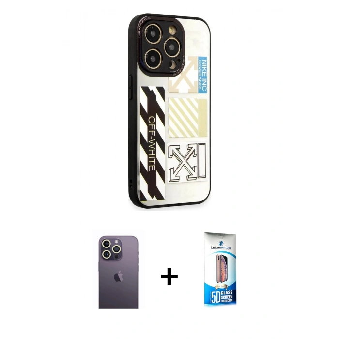 MARSİLYAN™- iPhone 12 Pro Max Kılıf Odak Klasik Serisi - Siyah 5D Eko Cam Ekran Koruyucu + Neon Fosforlu Kamera Lens - BZ