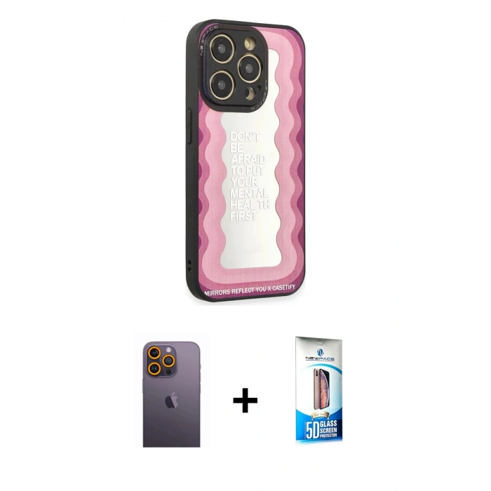 MARSİLYAN™- iPhone 12 Pro Max Kılıf Odak Klasik Serisi - Siyah 5D Eko Cam Ekran Koruyucu + Neon Fosforlu Kamera Lens - SI