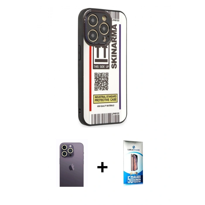 MARSİLYAN™- iPhone 12 Pro Max Kılıf Odak Klasik Serisi - Siyah 5D Eko Cam Ekran Koruyucu + Neon Fosforlu Kamera Lens - BZ