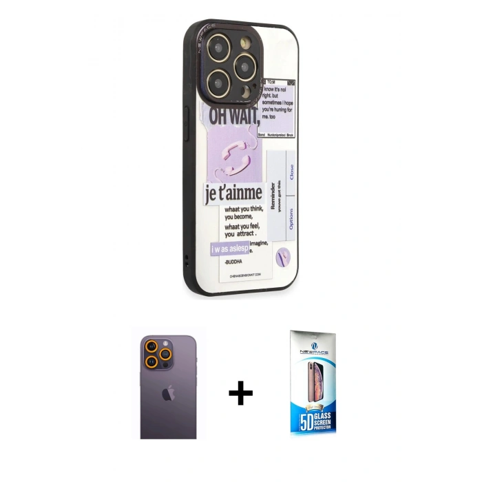 MARSİLYAN™- iPhone 12 Pro Max Kılıf Odak Klasik Serisi - Siyah 5D Eko Cam Ekran Koruyucu + Neon Fosforlu Kamera Lens - SI