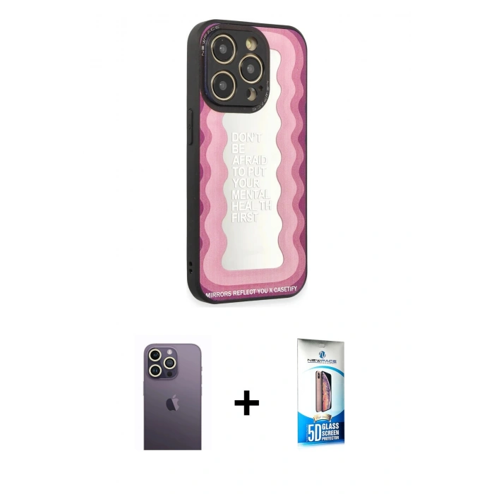 MARSİLYAN™- iPhone 12 Pro Max Kılıf Odak Klasik Serisi - Siyah 5D Eko Cam Ekran Koruyucu + Neon Fosforlu Kamera Lens - BZ