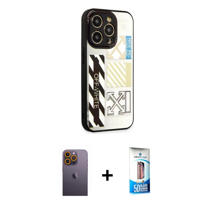 MARSİLYAN™- iPhone 12 Pro Max Kılıf Odak Klasik Serisi - Siyah 5D Eko Cam Ekran Koruyucu + Neon Fosforlu Kamera Lens - SI