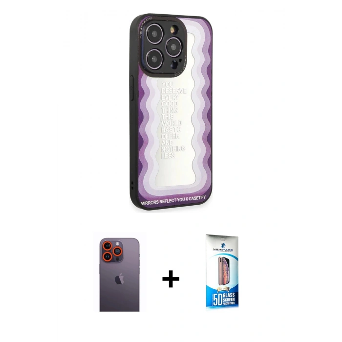 MARSİLYAN™- iPhone 12 Pro Max Kılıf Odak Klasik Serisi - Siyah 5D Eko Cam Ekran Koruyucu + Neon Fosforlu Kamera Lens - TU
