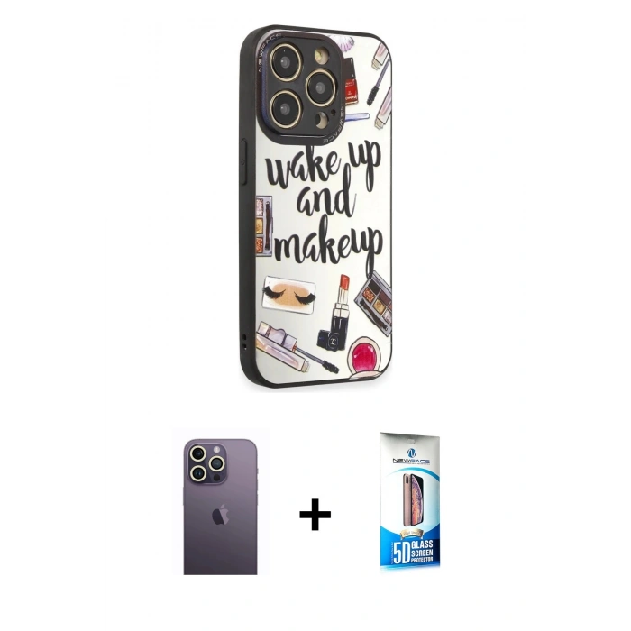 MARSİLYAN™- iPhone 12 Pro Max Kılıf Odak Klasik Serisi - Siyah 5D Eko Cam Ekran Koruyucu + Neon Fosforlu Kamera Lens - BZ