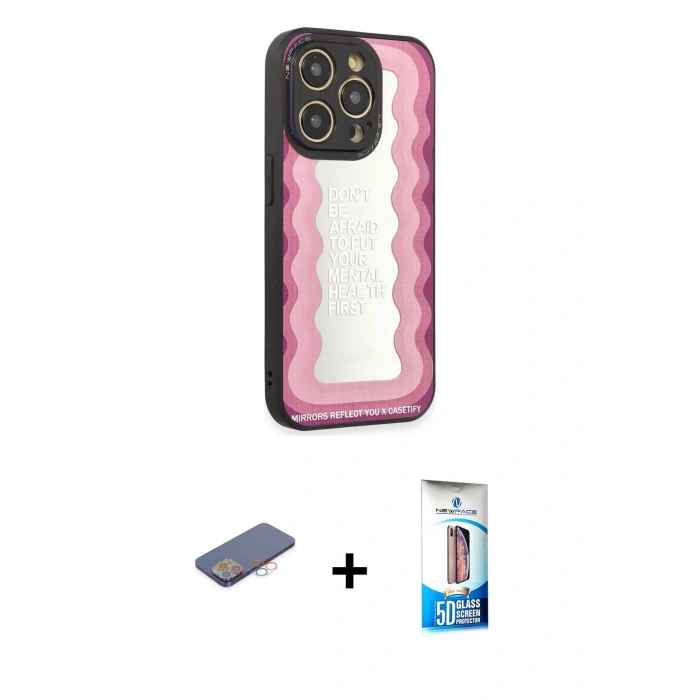 MARSİLYAN™- iPhone 12 Pro Max Kılıf Odak Klasik Serisi - Siyah 5D Eko Cam Ekran Koruyucu + Renkli Kamera Lens Koruma Cam - PE