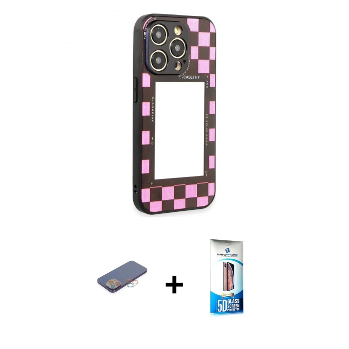 MARSİLYAN™- iPhone 12 Pro Max Kılıf Odak Klasik Serisi - Siyah 5D Eko Cam Ekran Koruyucu + Renkli Kamera Lens Koruma Cam - PE