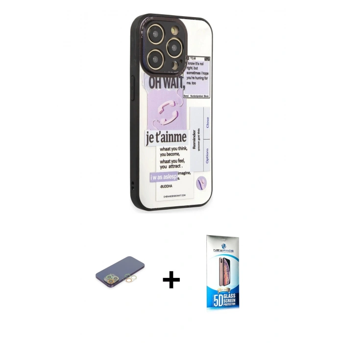 MARSİLYAN™- iPhone 12 Pro Max Kılıf Odak Klasik Serisi - Siyah 5D Eko Cam Ekran Koruyucu + Renkli Kamera Lens Koruma Cam - SI