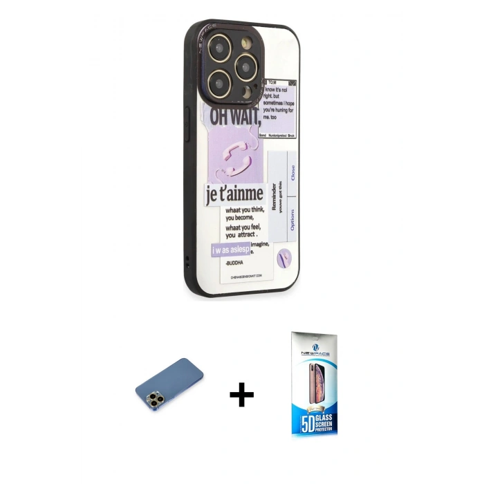MARSİLYAN™- iPhone 12 Pro Max Kılıf Odak Klasik Serisi - Siyah 5D Eko Cam Ekran Koruyucu + Shine Kamera Lens Koruma Cam - GD