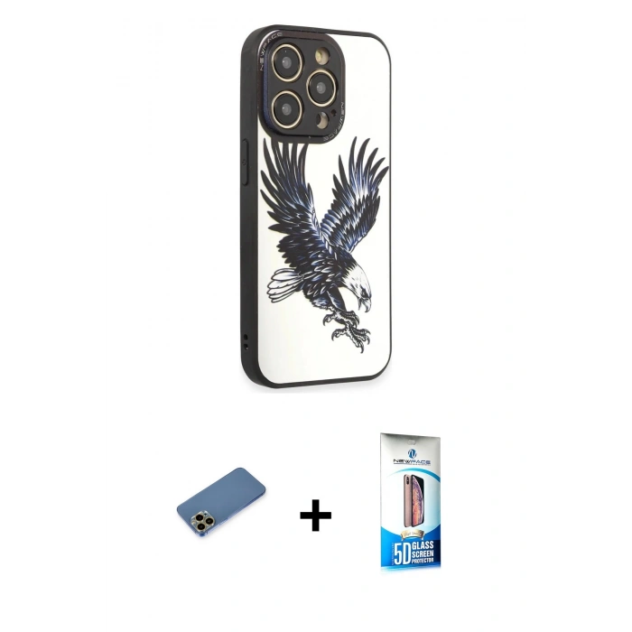 MARSİLYAN™- iPhone 12 Pro Max Kılıf Odak Klasik Serisi - Siyah 5D Eko Cam Ekran Koruyucu + Shine Kamera Lens Koruma Cam - GD