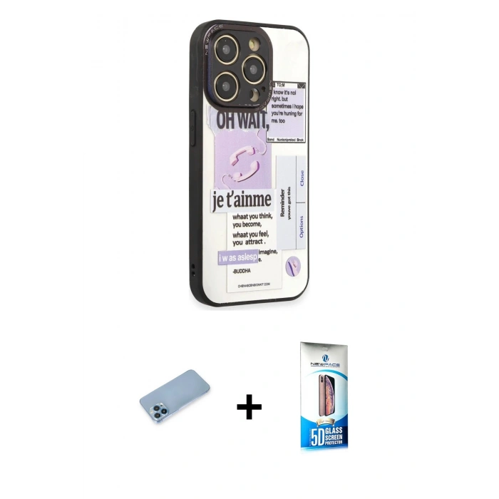 MARSİLYAN™- iPhone 12 Pro Max Kılıf Odak Klasik Serisi - Siyah 5D Eko Cam Ekran Koruyucu + Shine Kamera Lens Koruma Cam - MI
