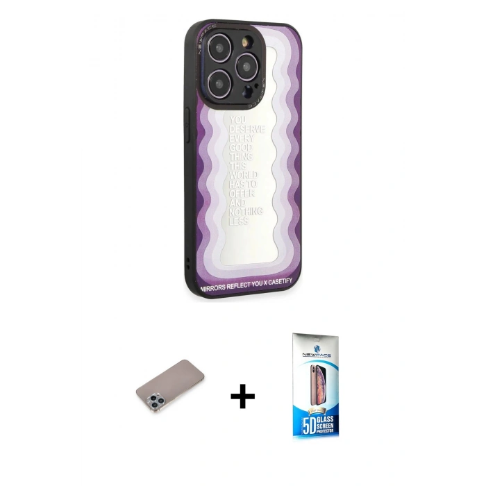 MARSİLYAN™- iPhone 12 Pro Max Kılıf Odak Klasik Serisi - Siyah 5D Eko Cam Ekran Koruyucu + Sierra Blue Shine Kamera Lens Koruma Cam