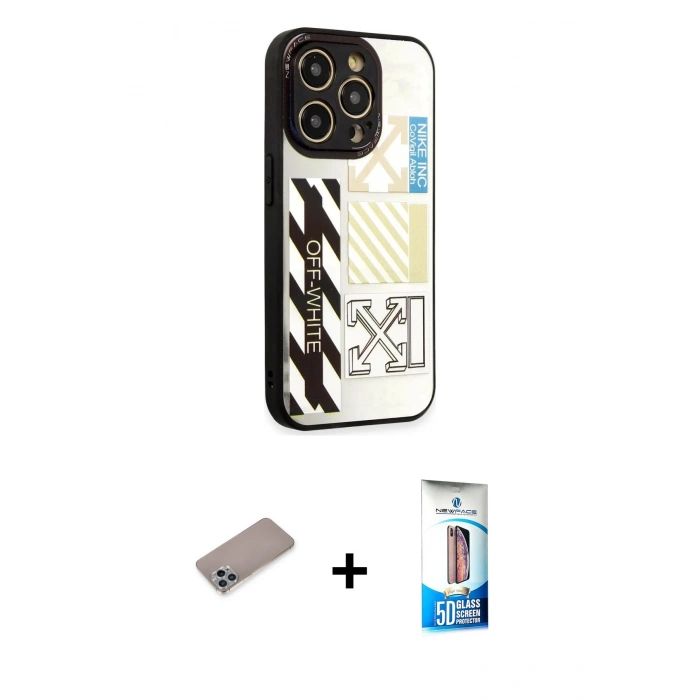 MARSİLYAN™- iPhone 12 Pro Max Kılıf Odak Klasik Serisi - Siyah 5D Eko Cam Ekran Koruyucu + Sierra Blue Shine Kamera Lens Koruma Cam