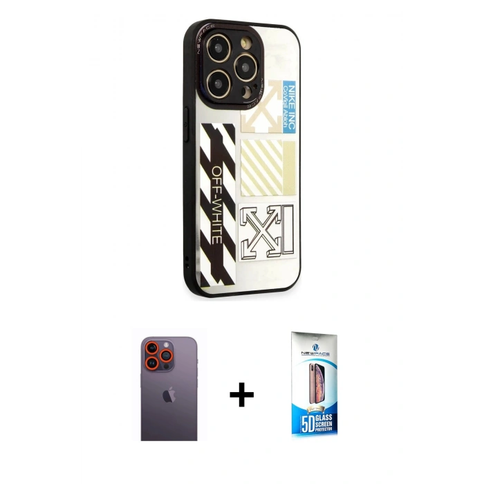MARSİLYAN™- iPhone 12 Pro Max Kılıf Odak Klasik Serisi - Siyah 5D Eko Cam Ekran Koruyucu + Neon Fosforlu Kamera Lens - TU
