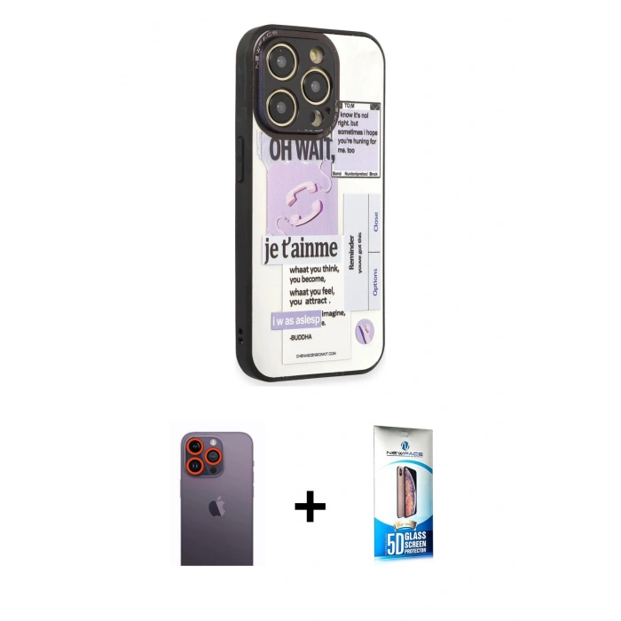 MARSİLYAN™- iPhone 12 Pro Max Kılıf Odak Klasik Serisi - Siyah 5D Eko Cam Ekran Koruyucu + Neon Fosforlu Kamera Lens - TU