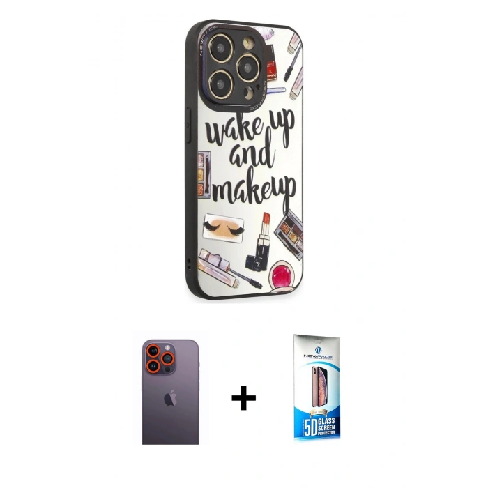 MARSİLYAN™- iPhone 12 Pro Max Kılıf Odak Klasik Serisi - Siyah 5D Eko Cam Ekran Koruyucu + Neon Fosforlu Kamera Lens - TU