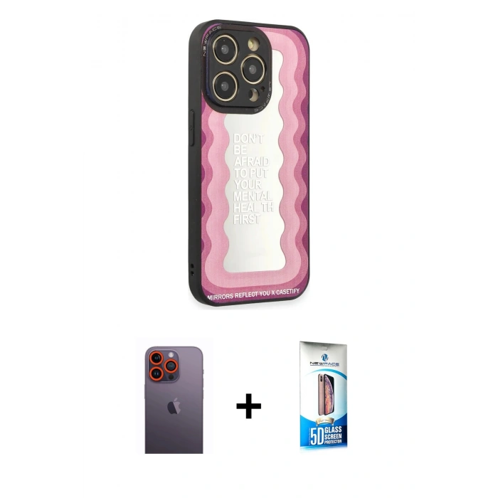 MARSİLYAN™- iPhone 12 Pro Max Kılıf Odak Klasik Serisi - Siyah 5D Eko Cam Ekran Koruyucu + Neon Fosforlu Kamera Lens - TU