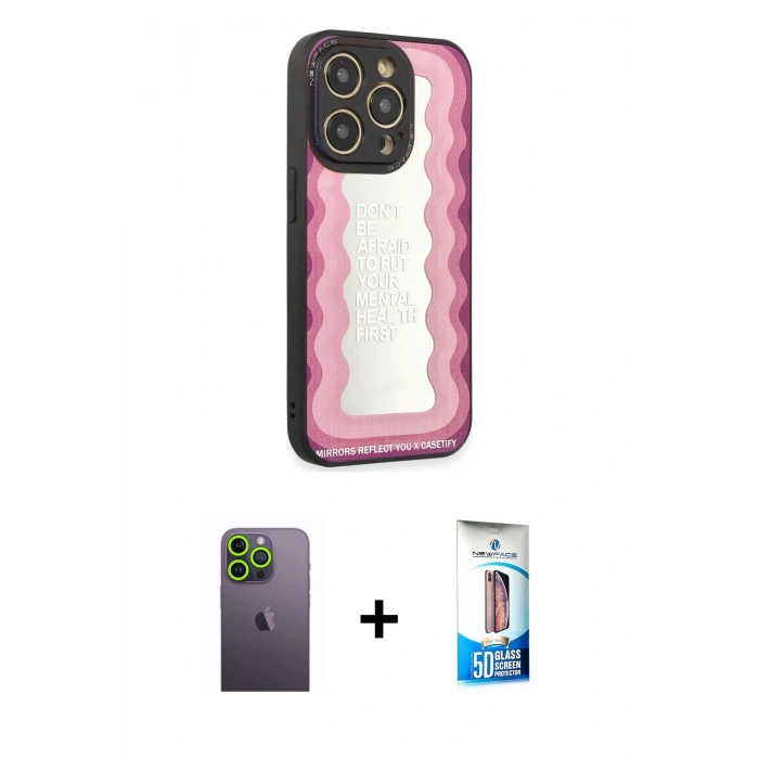 MARSİLYAN™- iPhone 12 Pro Max Kılıf Odak Klasik Serisi - Siyah 5D Eko Cam Ekran Koruyucu + Neon Fosforlu Kamera Lens - YL
