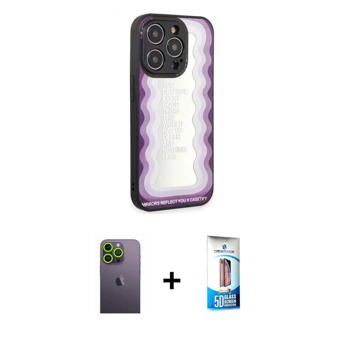 MARSİLYAN™- iPhone 12 Pro Max Kılıf Odak Klasik Serisi - Siyah 5D Eko Cam Ekran Koruyucu + Neon Fosforlu Kamera Lens - YL