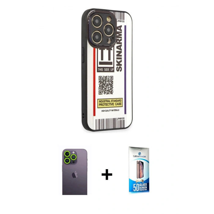 MARSİLYAN™- iPhone 12 Pro Max Kılıf Odak Klasik Serisi - Siyah 5D Eko Cam Ekran Koruyucu + Neon Fosforlu Kamera Lens - YL