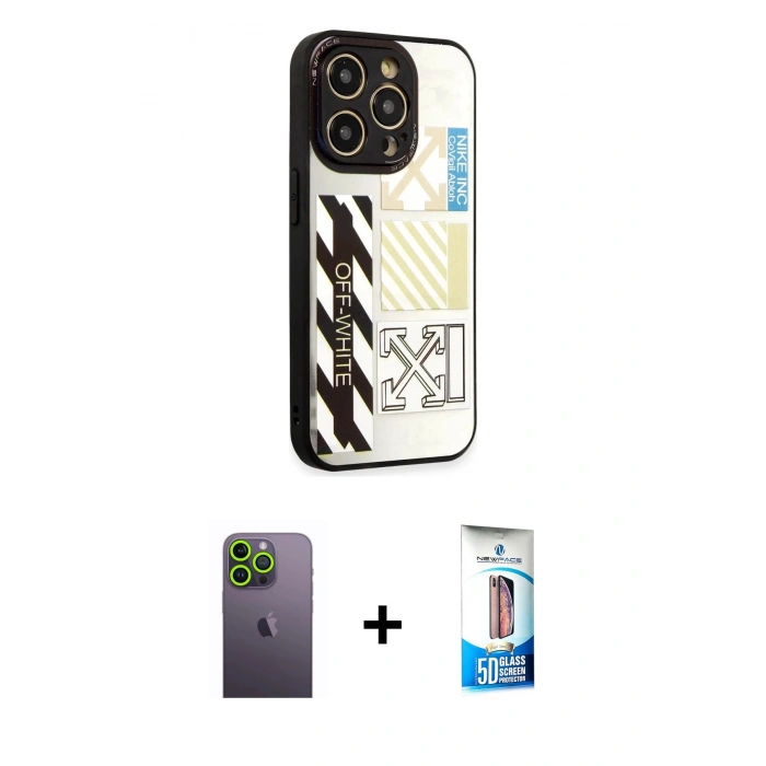 MARSİLYAN™- iPhone 12 Pro Max Kılıf Odak Klasik Serisi - Siyah 5D Eko Cam Ekran Koruyucu + Neon Fosforlu Kamera Lens - YL