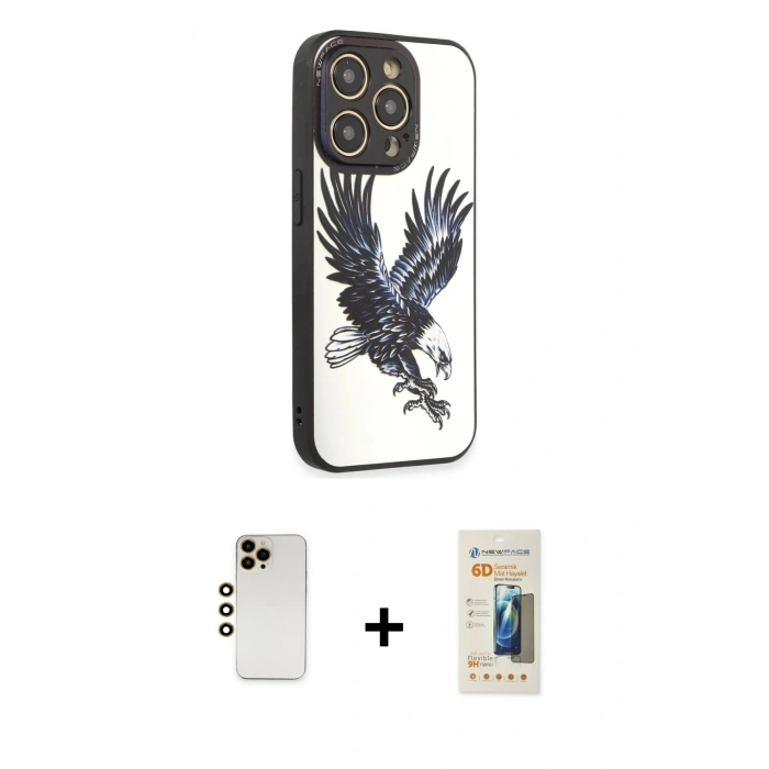 MARSİLYAN™- iPhone 12 Pro Max Kılıf Odak Klasik Serisi - Siyah 6D Mat Seramik Hayalet Nano Ekran Koruyucu + Shine Kamera Lens - GD
