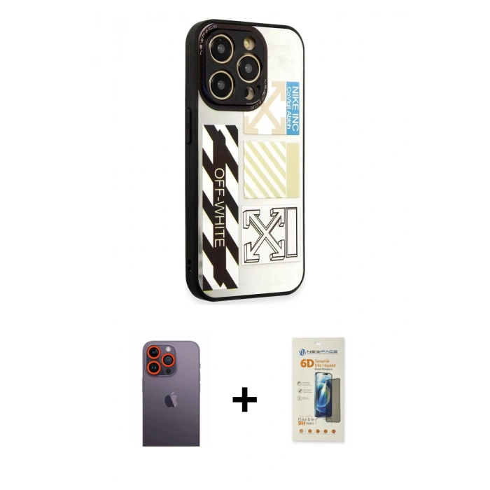 MARSİLYAN™- iPhone 12 Pro Max Kılıf Odak Klasik Serisi - Siyah 6D Mat Seramik Hayalet Nano Ekran Koruyucu + Neon Fosforlu Kamera Lens - TU