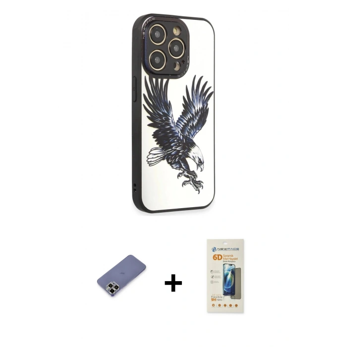 MARSİLYAN™- iPhone 12 Pro Max Kılıf Odak Klasik Serisi - Siyah 6D Mat Seramik Hayalet Nano Ekran Koruyucu + Metal Kamera Lens Koruma Cam - GD