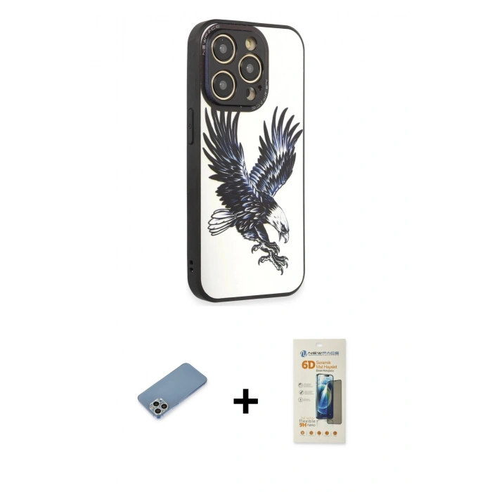 MARSİLYAN™- iPhone 12 Pro Max Kılıf Odak Klasik Serisi - Siyah 6D Mat Seramik Hayalet Nano Ekran Koruyucu + Shine Kamera Lens Koruma Cam - GS