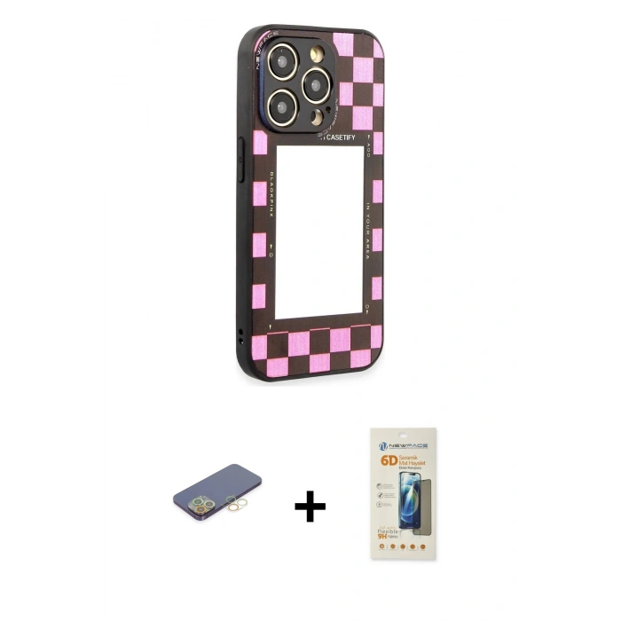 MARSİLYAN™- iPhone 12 Pro Max Kılıf Odak Klasik Serisi - Siyah 6D Mat Seramik Hayalet Nano Ekran Koruyucu + Renkli Kamera Lens Koruma Cam - SI