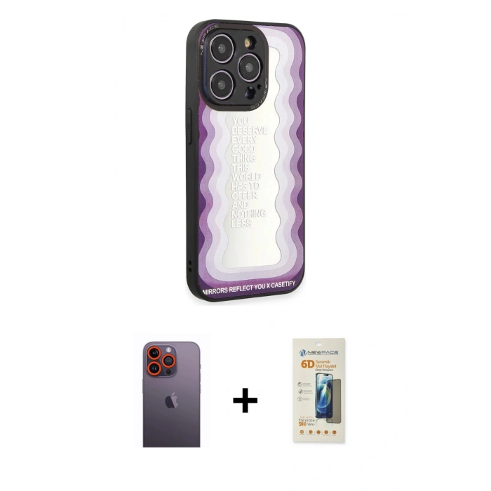MARSİLYAN™- iPhone 12 Pro Max Kılıf Odak Klasik Serisi - Siyah 6D Mat Seramik Hayalet Nano Ekran Koruyucu + Neon Fosforlu Kamera Lens - TU