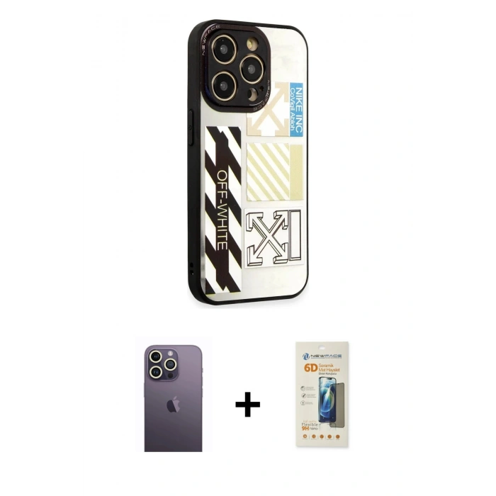 MARSİLYAN™- iPhone 12 Pro Max Kılıf Odak Klasik Serisi - Siyah 6D Mat Seramik Hayalet Nano Ekran Koruyucu + Neon Fosforlu Kamera Lens - BZ