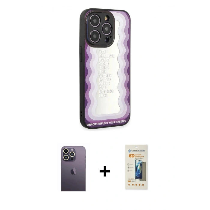 MARSİLYAN™- iPhone 12 Pro Max Kılıf Odak Klasik Serisi - Siyah 6D Mat Seramik Hayalet Nano Ekran Koruyucu + Neon Fosforlu Kamera Lens - BZ