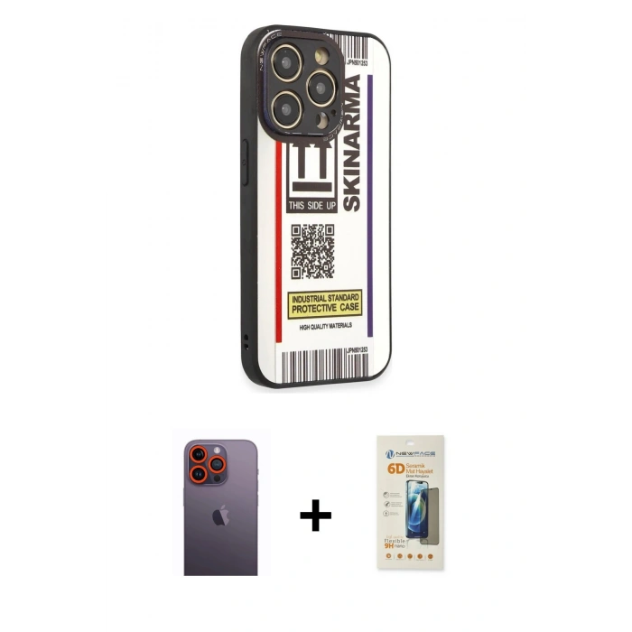 MARSİLYAN™- iPhone 12 Pro Max Kılıf Odak Klasik Serisi - Siyah 6D Mat Seramik Hayalet Nano Ekran Koruyucu + Neon Fosforlu Kamera Lens - TU