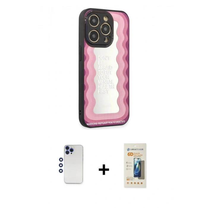MARSİLYAN™- iPhone 12 Pro Max Kılıf Odak Klasik Serisi - Siyah 6D Mat Seramik Hayalet Nano Ekran Koruyucu + Shine Kamera Lens - LT
