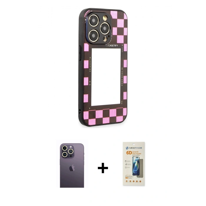 MARSİLYAN™- iPhone 12 Pro Max Kılıf Odak Klasik Serisi - Siyah 6D Mat Seramik Hayalet Nano Ekran Koruyucu + Neon Fosforlu Kamera Lens - BZ
