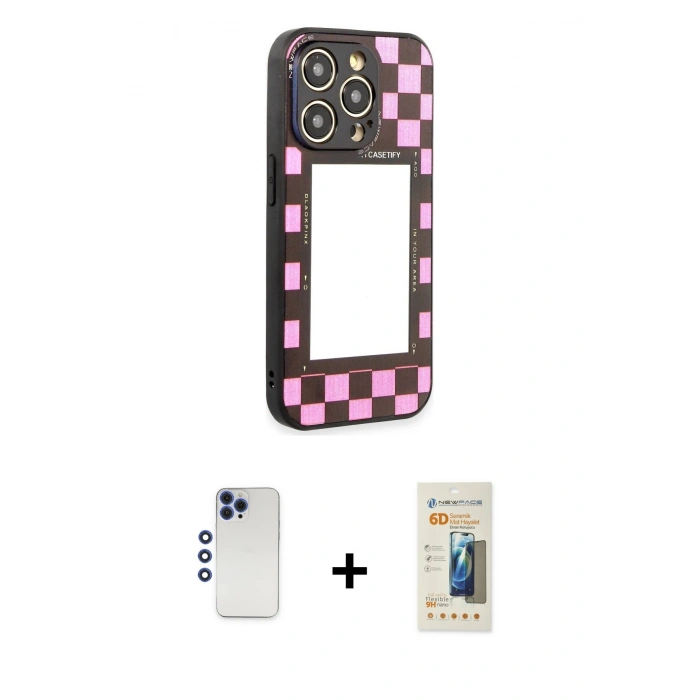 MARSİLYAN™- iPhone 12 Pro Max Kılıf Odak Klasik Serisi - Siyah 6D Mat Seramik Hayalet Nano Ekran Koruyucu + Shine Kamera Lens - LT