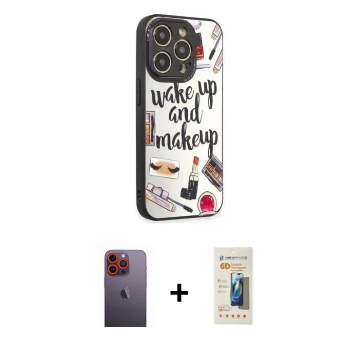 MARSİLYAN™- iPhone 12 Pro Max Kılıf Odak Klasik Serisi - Siyah 6D Mat Seramik Hayalet Nano Ekran Koruyucu + Neon Fosforlu Kamera Lens - TU